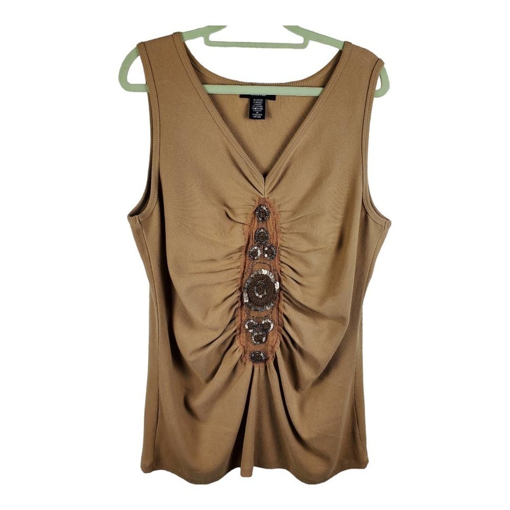 Kaktus Ribbed Knit  Sequin Beaded Bohemian Tank Top Women Sz XL Renaissance Y2K